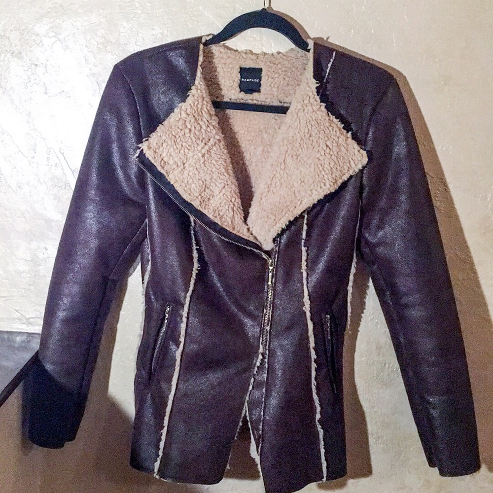 Rampage vegan leather and faux fur jacket